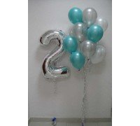 Фольгированная цифра 2 и связка шаров 13 шт.