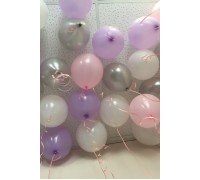 Шары под потолок сиреневые, белые , розовые и серебряные 19 шт.