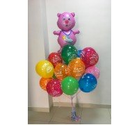 Гелиевые шары "С днем рождения с розовым мишкой"